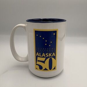 Alaska 50th Anniversary Statehood 1959-2009 Ceramic Coffee Mug Souvenir Gold Blu
